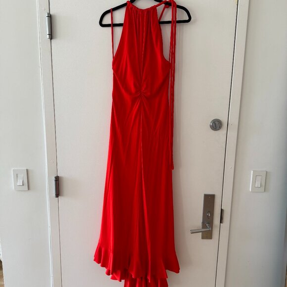 Proenza Schouler Ruched Jersey Crepe Halterneck Maxi Dress, Size 8 in Tomato Red - Picture 5 of 6